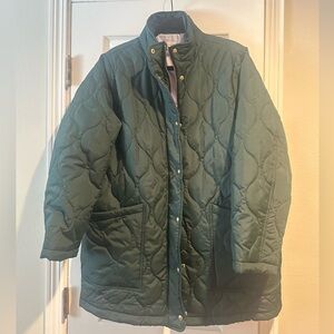 J.Crew Signature Olive Green Quilted Puffer Coat with Lavender Lining Women’s XL
